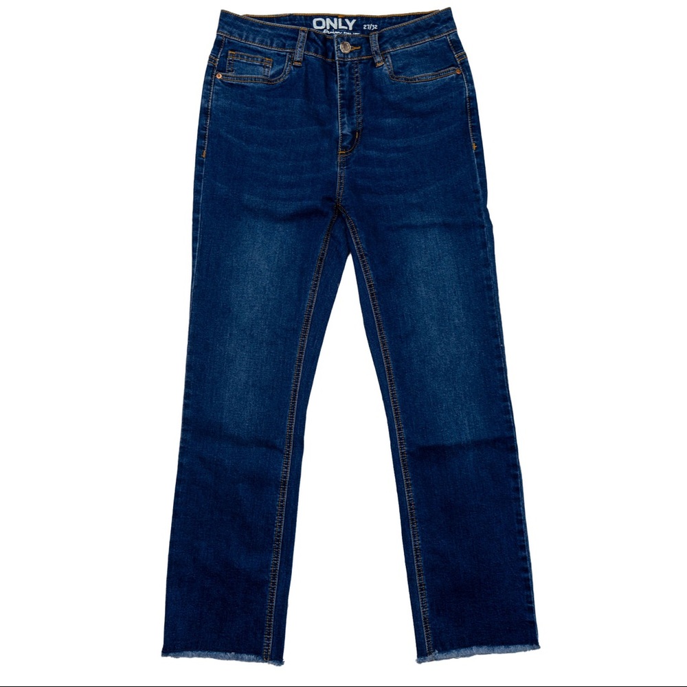 ONLY Blue Denim Mid-Rise Straight Leg Jeans, Blue, Size: 27
